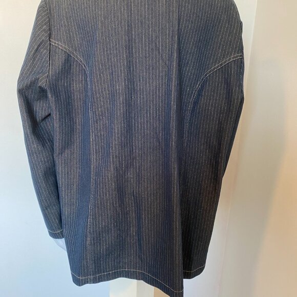 Women's Pin Stripe Long Denim Jacket - Picture 7 of 10